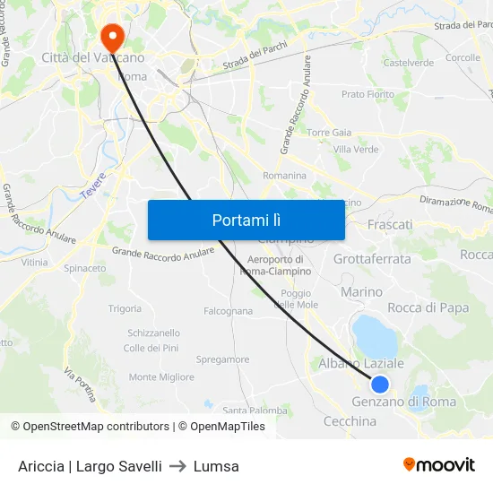 Ariccia | Largo Savelli to Lumsa map