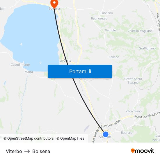 Viterbo to Bolsena map