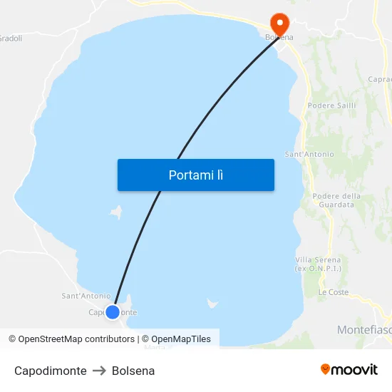 Capodimonte to Bolsena map