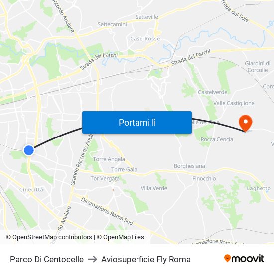 Parco Di Centocelle to Aviosuperficie Fly Roma map