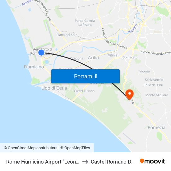 Rome Fiumicino Airport "Leonardo Da Vinci" (Fco) to Castel Romano Designer Outlet map