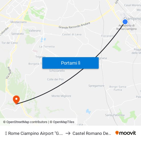 ✈ Rome Ciampino Airport "G. B. Pastine" (Cia) to Castel Romano Designer Outlet map