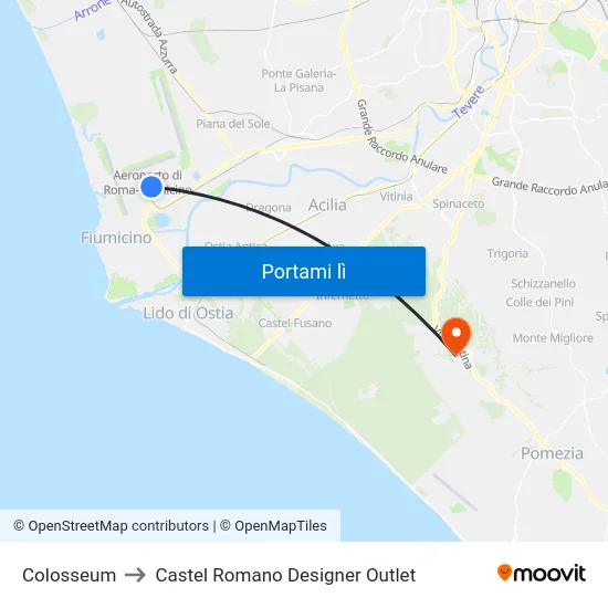 Colosseum to Castel Romano Designer Outlet map