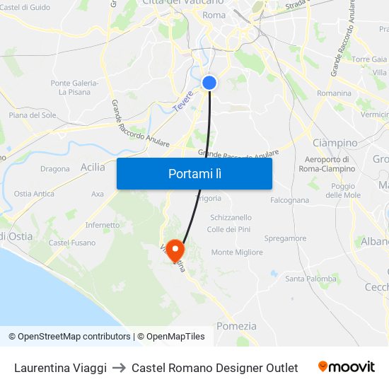 Laurentina Viaggi to Castel Romano Designer Outlet map