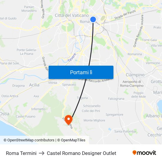 Roma Termini to Castel Romano Designer Outlet map
