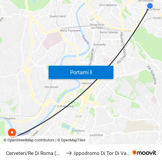 Cerveteri/Re Di Roma (Ma) to Ippodromo Di Tor Di Valle map