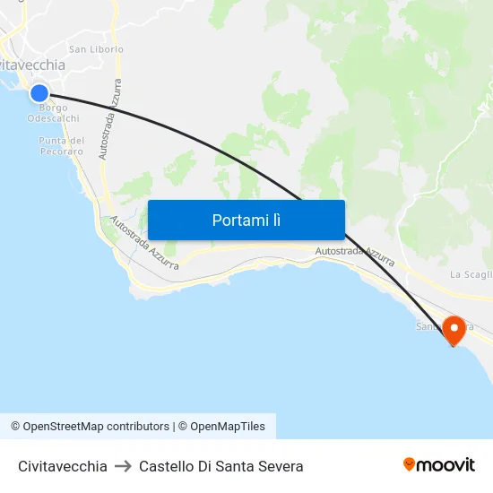 Civitavecchia to Castello Di Santa Severa map