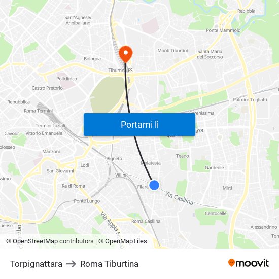 Torpignattara to Roma Tiburtina map