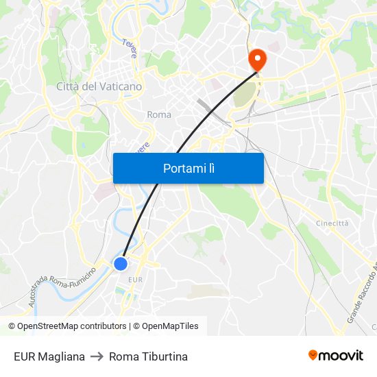 EUR Magliana to Roma Tiburtina map