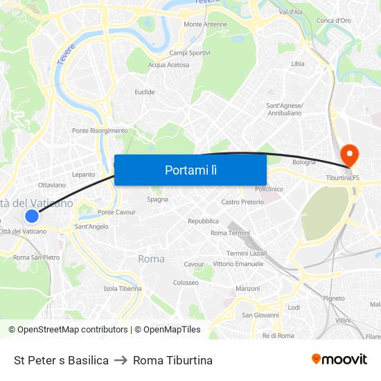 St Peter s Basilica to Roma Tiburtina map