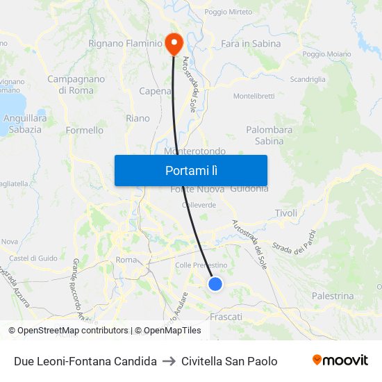 Due Leoni-Fontana Candida to Civitella San Paolo map