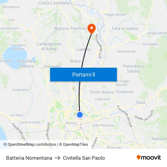 Batteria Nomentana to Civitella San Paolo map