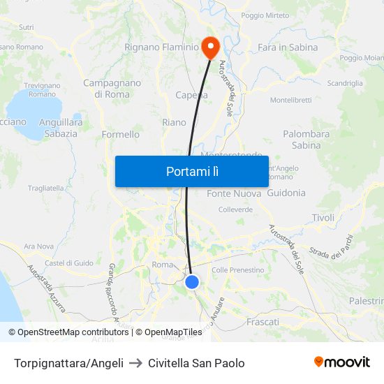 Torpignattara/Angeli to Civitella San Paolo map