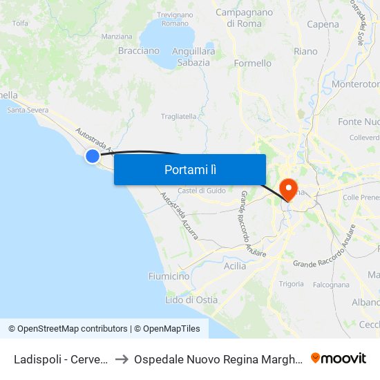 Ladispoli - Cerveteri to Ospedale Nuovo Regina Margherita map