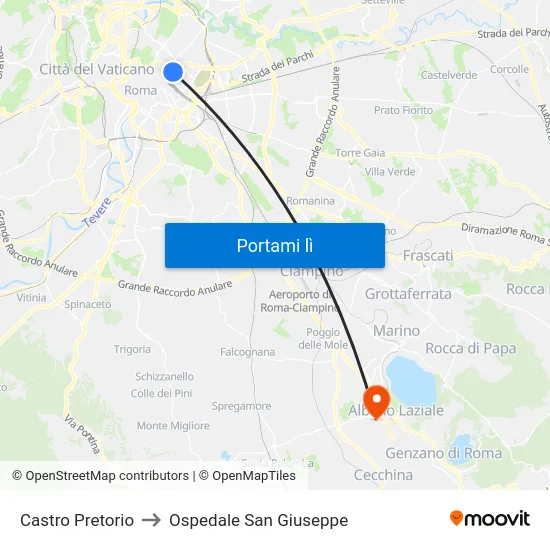 Castro Pretorio to Ospedale San Giuseppe map