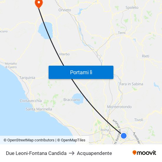 Due Leoni-Fontana Candida to Acquapendente map