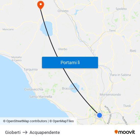 Gioberti to Acquapendente map