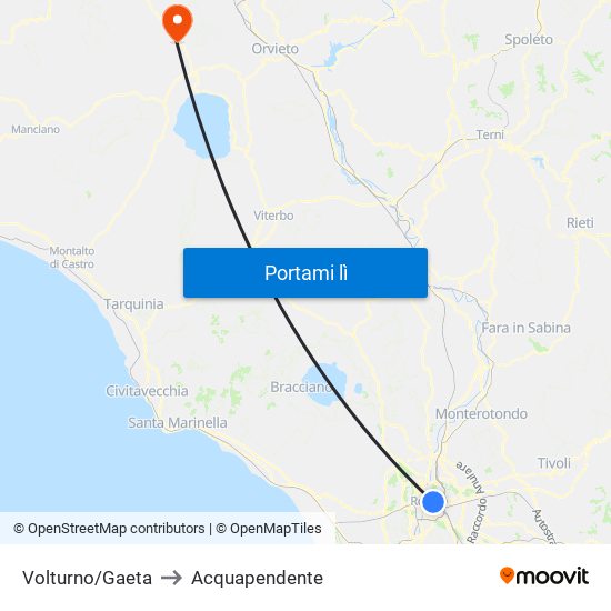 Volturno/Gaeta to Acquapendente map