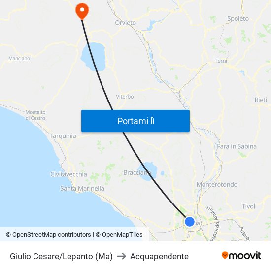 Giulio Cesare/Lepanto (Ma) to Acquapendente map