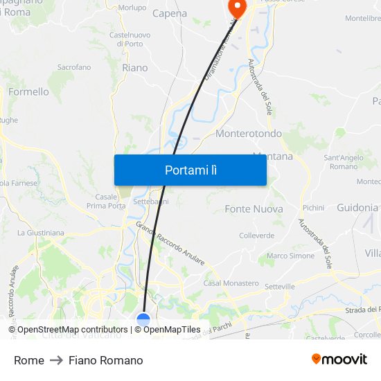 Rome to Fiano Romano map