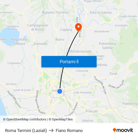 Roma Termini (Laziali) to Fiano Romano map
