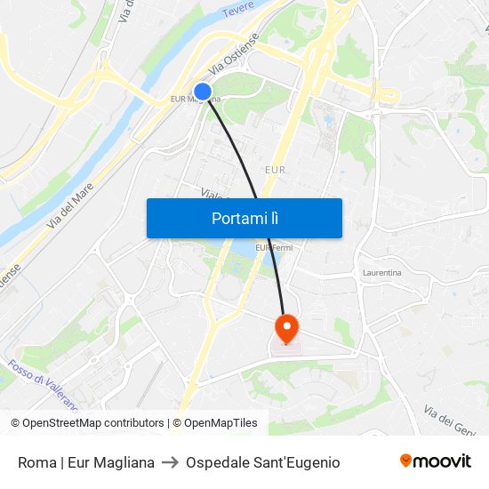 Roma | Eur Magliana to Ospedale Sant'Eugenio map
