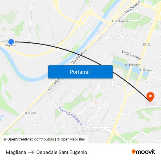 Magliana to Ospedale Sant'Eugenio map