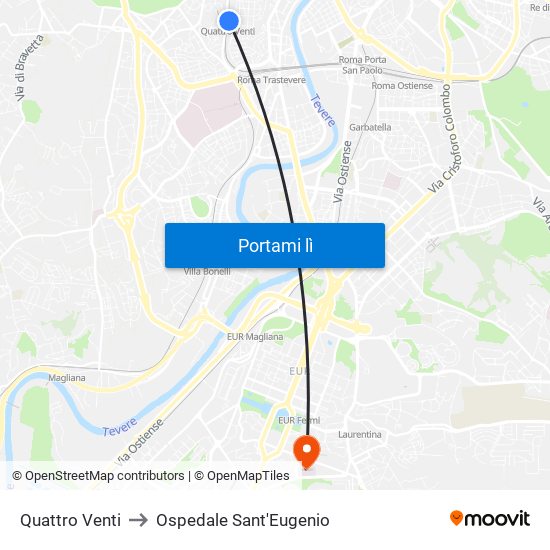 Quattro Venti to Ospedale Sant'Eugenio map