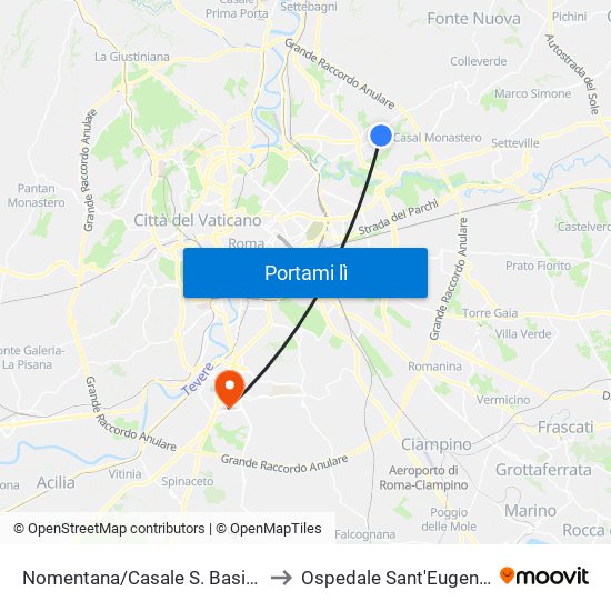 Nomentana/Casale S. Basilio to Ospedale Sant'Eugenio map