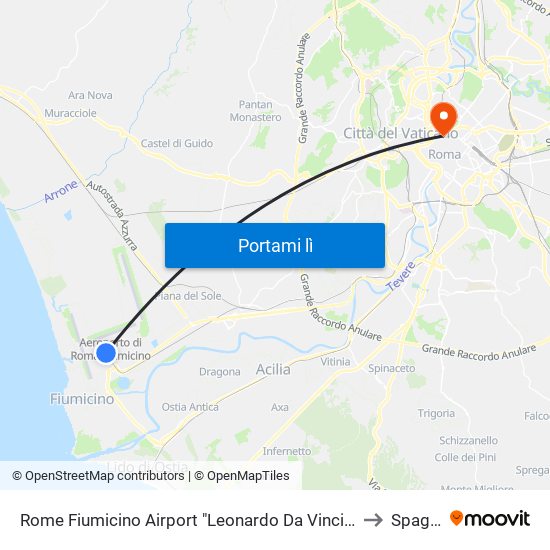 Rome Fiumicino Airport "Leonardo Da Vinci" (Fco) to Spagna map