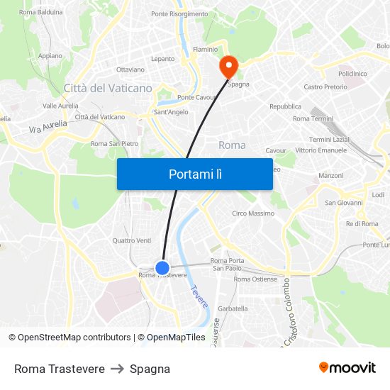 Roma Trastevere to Spagna map