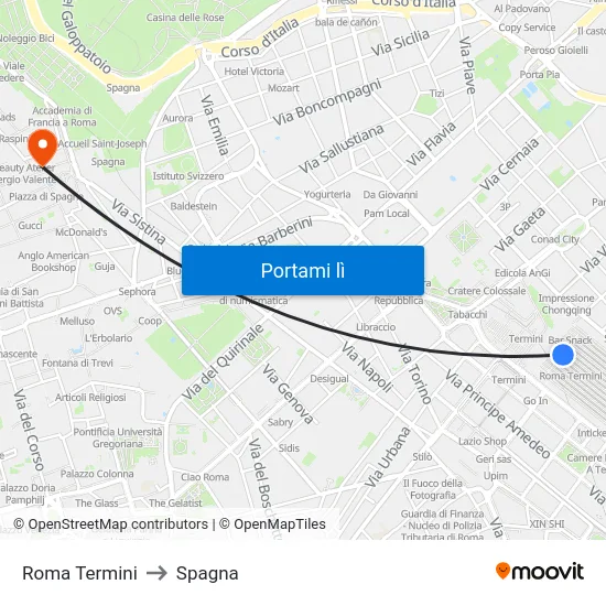 Roma Termini to Spagna map