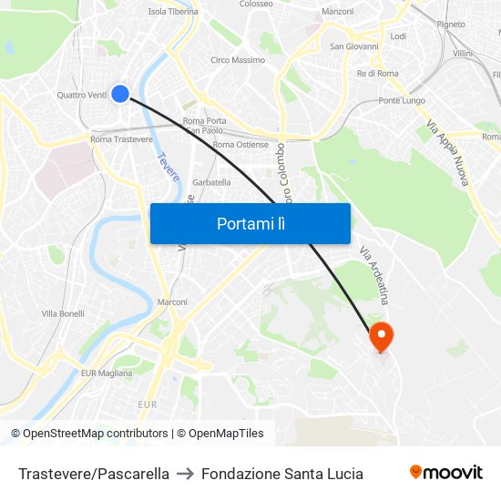 Trastevere/Pascarella to Fondazione Santa Lucia map