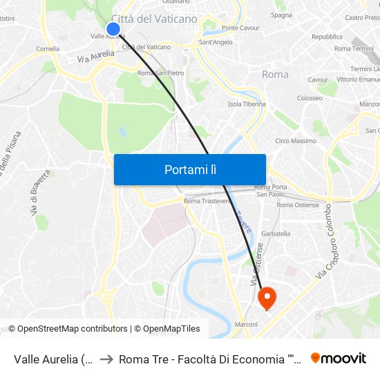 Valle Aurelia (Ma - Fl3) to Roma Tre - Facoltà Di Economia ""Federico Caffè"" map