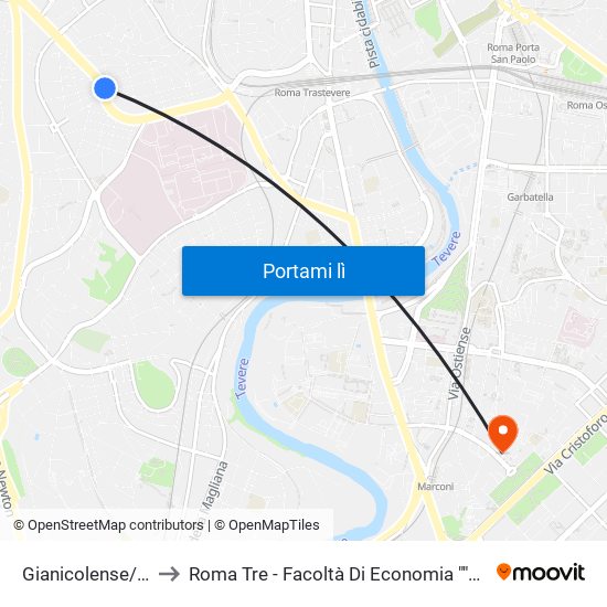 Gianicolense/Ravizza to Roma Tre - Facoltà Di Economia ""Federico Caffè"" map