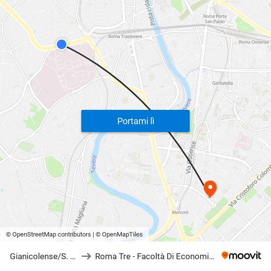 Gianicolense/S. Camillo (H) to Roma Tre - Facoltà Di Economia ""Federico Caffè"" map