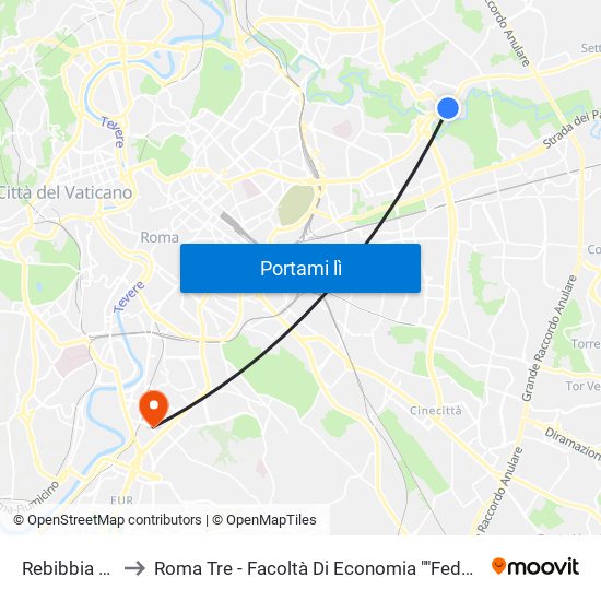 Rebibbia (Mb) to Roma Tre - Facoltà Di Economia ""Federico Caffè"" map