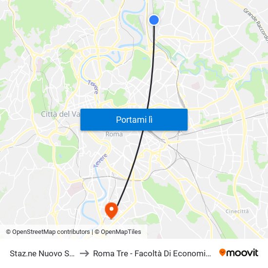 Staz.ne Nuovo Salario (Fl1) to Roma Tre - Facoltà Di Economia ""Federico Caffè"" map