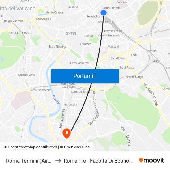 Roma Termini (Airport Shuttles) to Roma Tre - Facoltà Di Economia ""Federico Caffè"" map