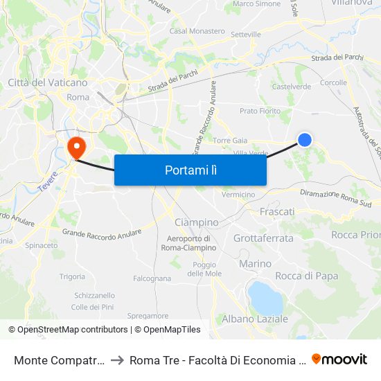 Monte Compatri-Pantano to Roma Tre - Facoltà Di Economia ""Federico Caffè"" map