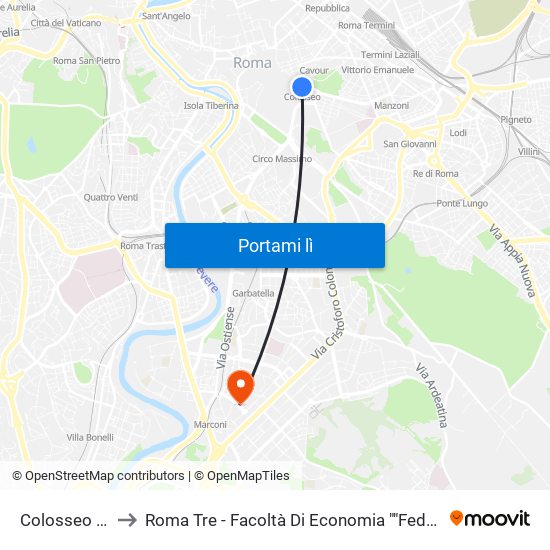 Colosseo (Mb) to Roma Tre - Facoltà Di Economia ""Federico Caffè"" map