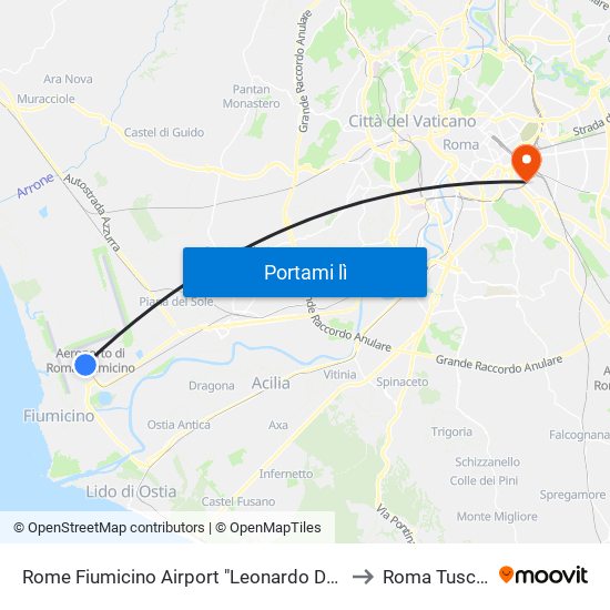 Rome Fiumicino Airport "Leonardo Da Vinci" (Fco) to Roma Tuscolana map