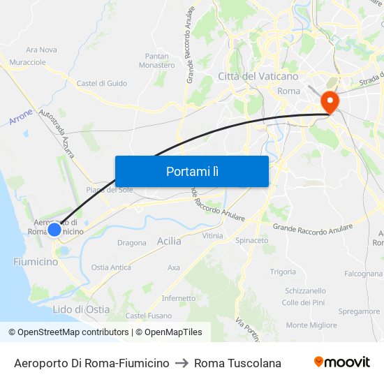 Aeroporto Di Roma-Fiumicino to Roma Tuscolana map