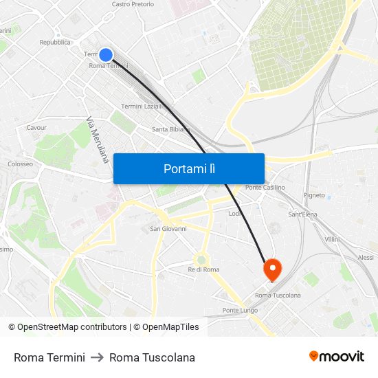 Roma Termini to Roma Tuscolana map