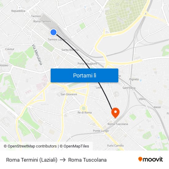 Roma Termini (Laziali) to Roma Tuscolana map