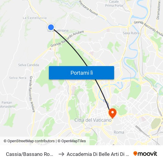 Cassia/Bassano Romano to Accademia Di Belle Arti Di Roma map