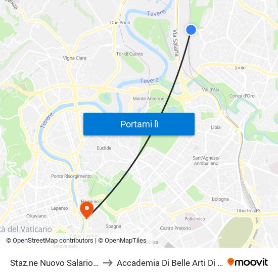 Staz.ne Nuovo Salario (Fl1) to Accademia Di Belle Arti Di Roma map