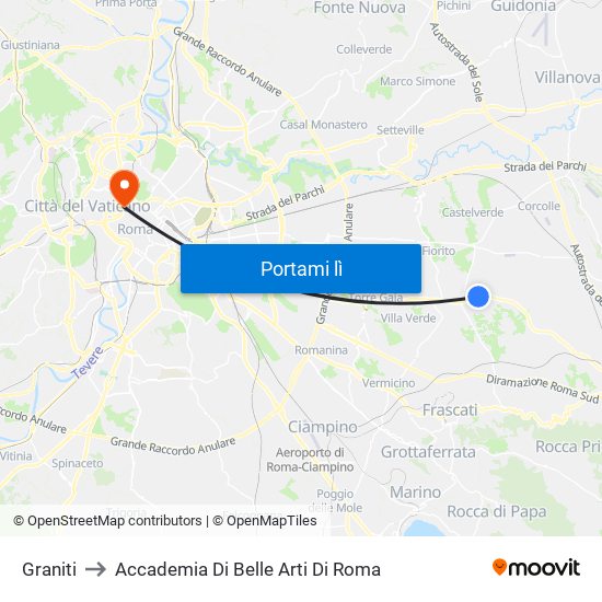 Graniti to Accademia Di Belle Arti Di Roma map