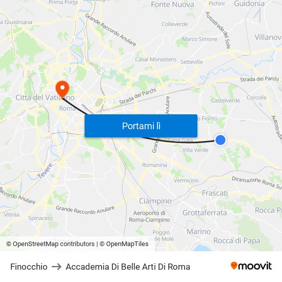 Finocchio to Accademia Di Belle Arti Di Roma map