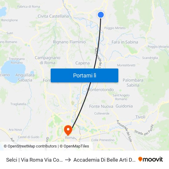 Selci | Via Roma Via Collevico to Accademia Di Belle Arti Di Roma map